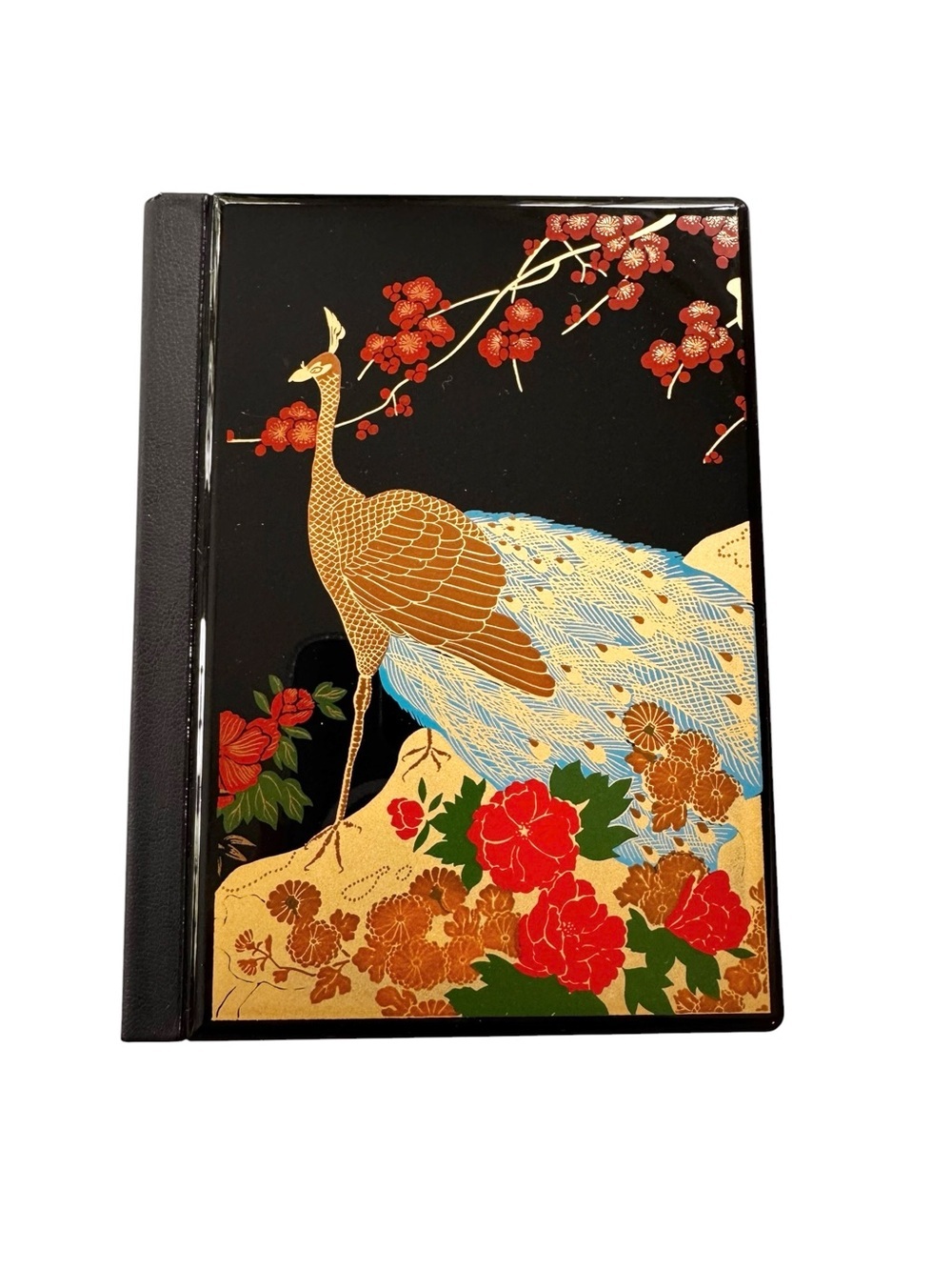 NEW Vintage Japanese Maki-e Lacquerware Address Book Peacock & Cherry Blossoms